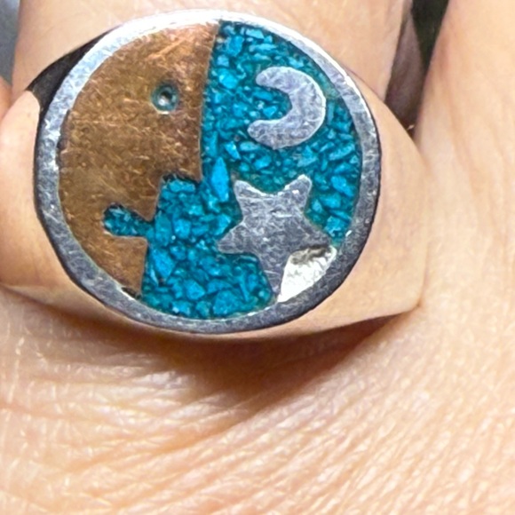 Vintage Mexican Taxco Sterling Silver Eagle Mark Ring – Turquoise Inlay - Picture 6 of 7